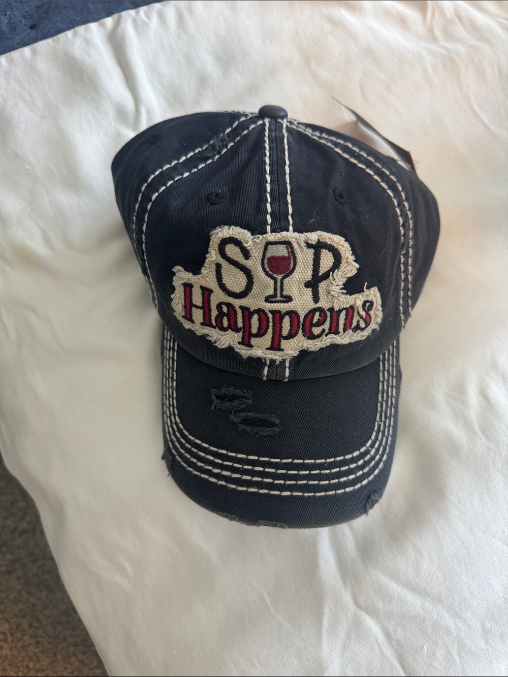 KBETHOS Black Cap with Cream and Red 'Sip Happens' Patch